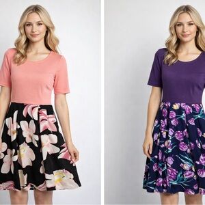 Lot of 2 Floral Midi Dresses Size S Modest Fit & Flare Church Office